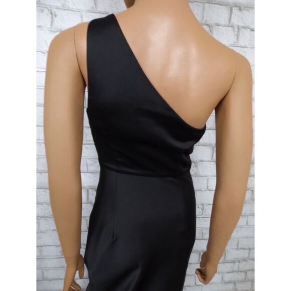 $248 BHLDN Dylan One Shoulder Satin Side Slit Gown in Black 12 NEW - Picture 12 of 13